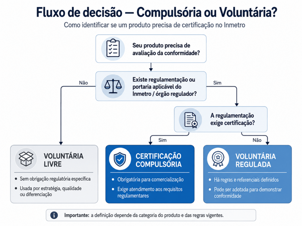 fluxograma produto certificacao compulsoria ou voluntaria no inmetro Fluxograma para identificar se um produto precisa de certificação compulsória ou voluntária no Inmetro