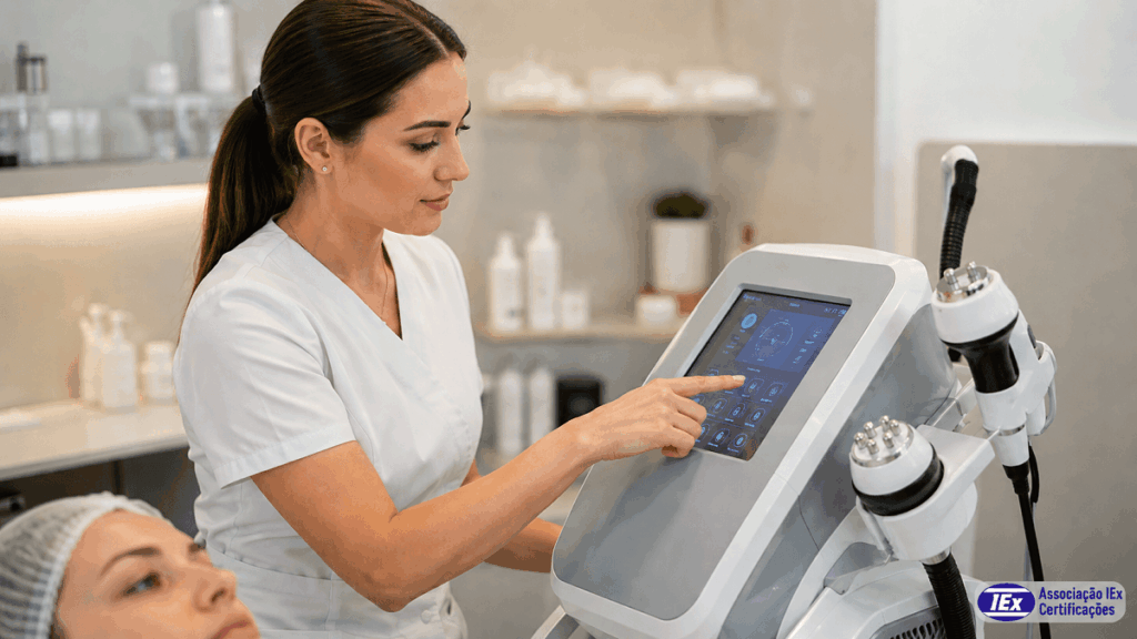 Equipamento de estética certificado pelo Inmetro em uso em clínica profissional brasileira