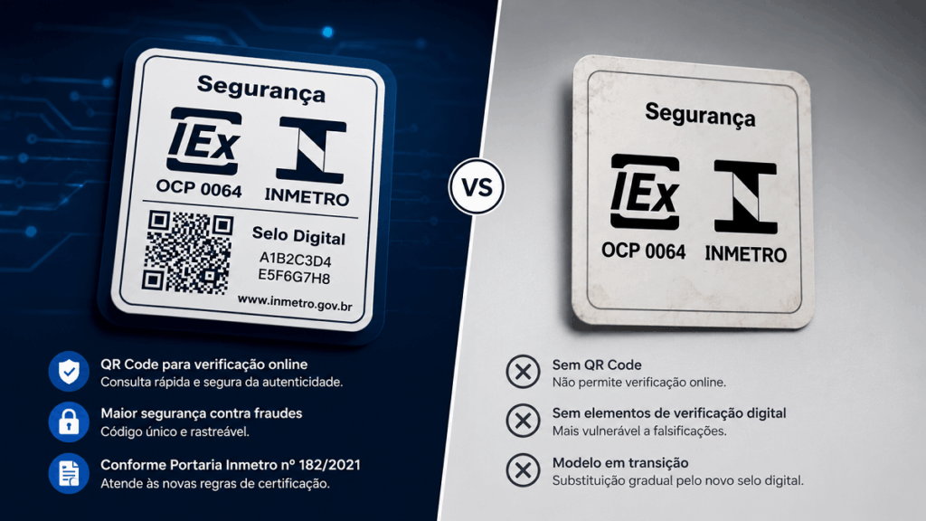 Comparativo entre o novo Selo Digital do Inmetro com QR Code e o modelo tradicional