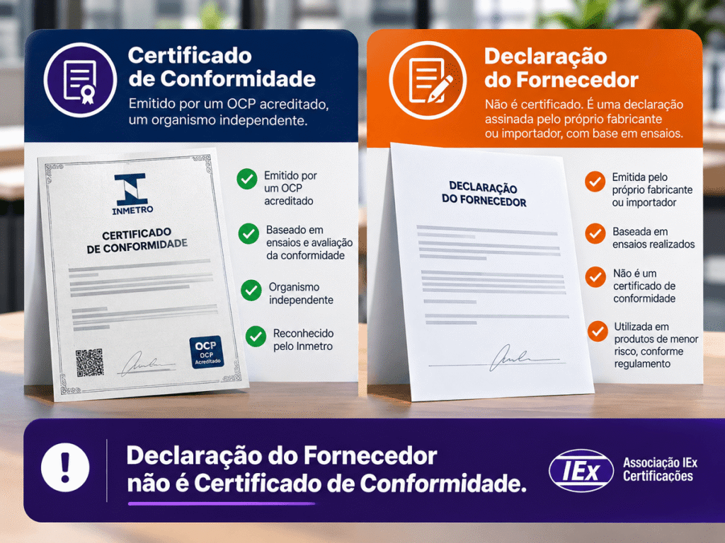 Diferença entre Certificado de Conformidade emitido por OCP e Declaração do Fornecedor